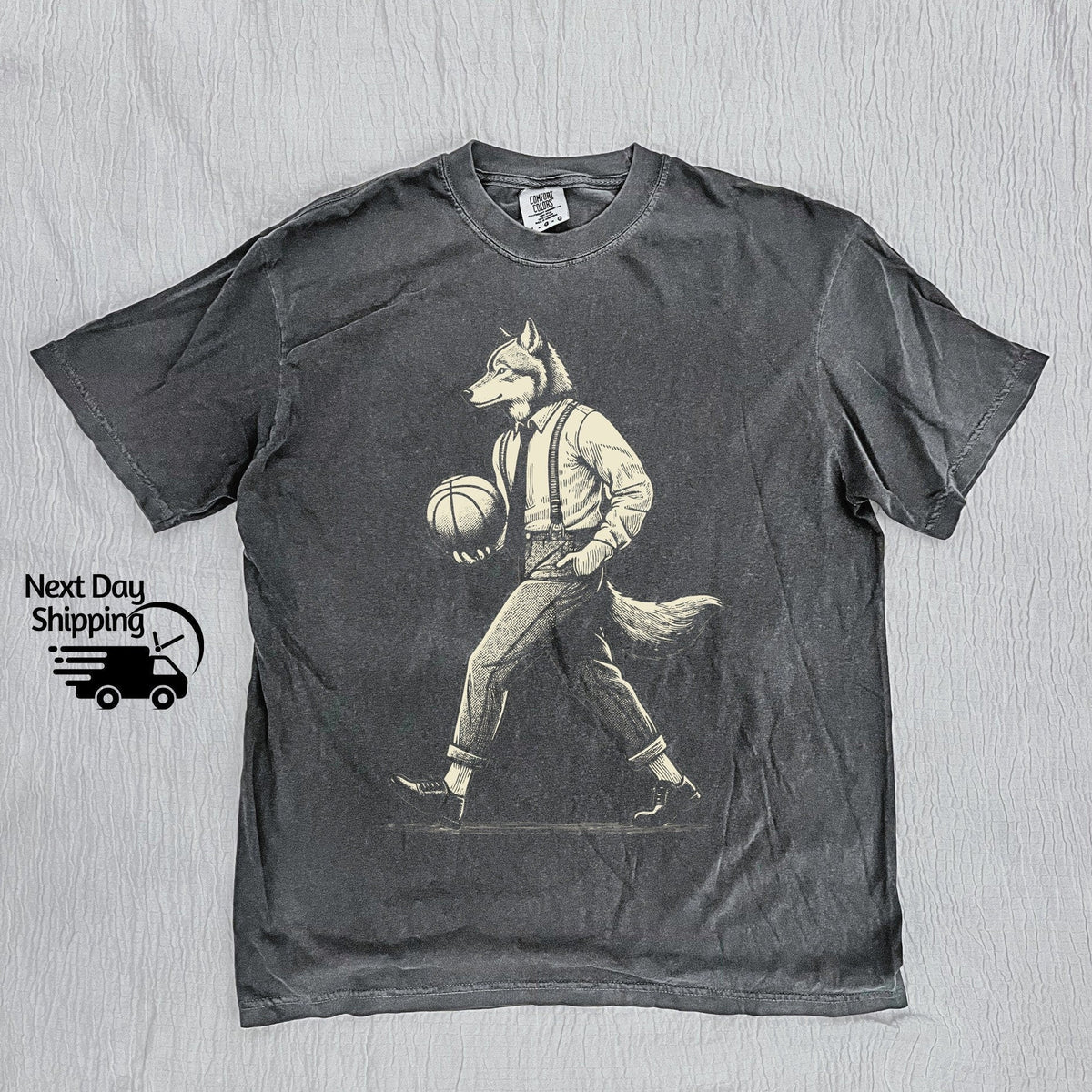 Retro Wolf Man Basketball 90s Basketball Lovers Vintage Vintage 90s Washed Distressed Basketballer