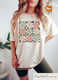 Retro Checkered Flower Retro Flowers Comfort Summer Boho Flower Boho Hippie Tee Summer