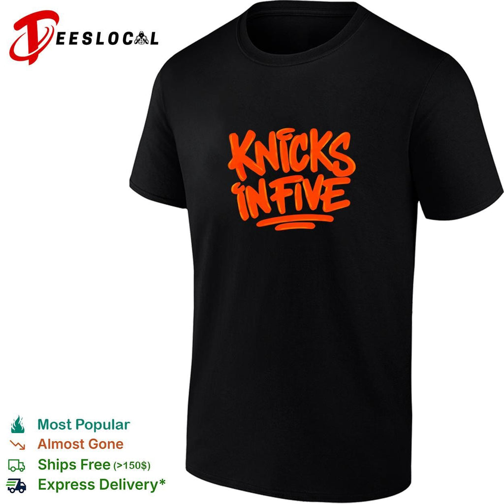 Knicks in five hand lettered graffiti style basketball graphic shirt Unisex