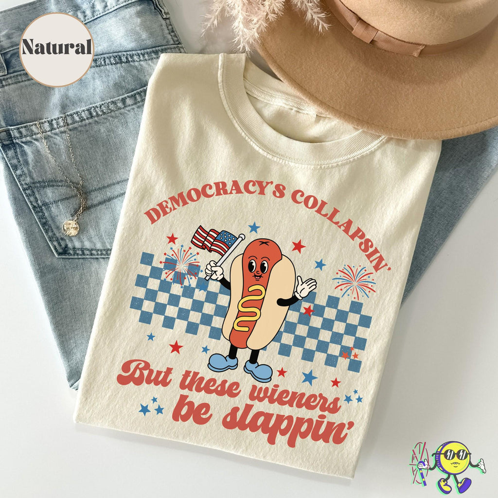 Democracy'S Collapsin Wieners Slappin Groovy Liberal Fourth July Dog Glizzy Retro Mascot Anti Trump Leftist Humor