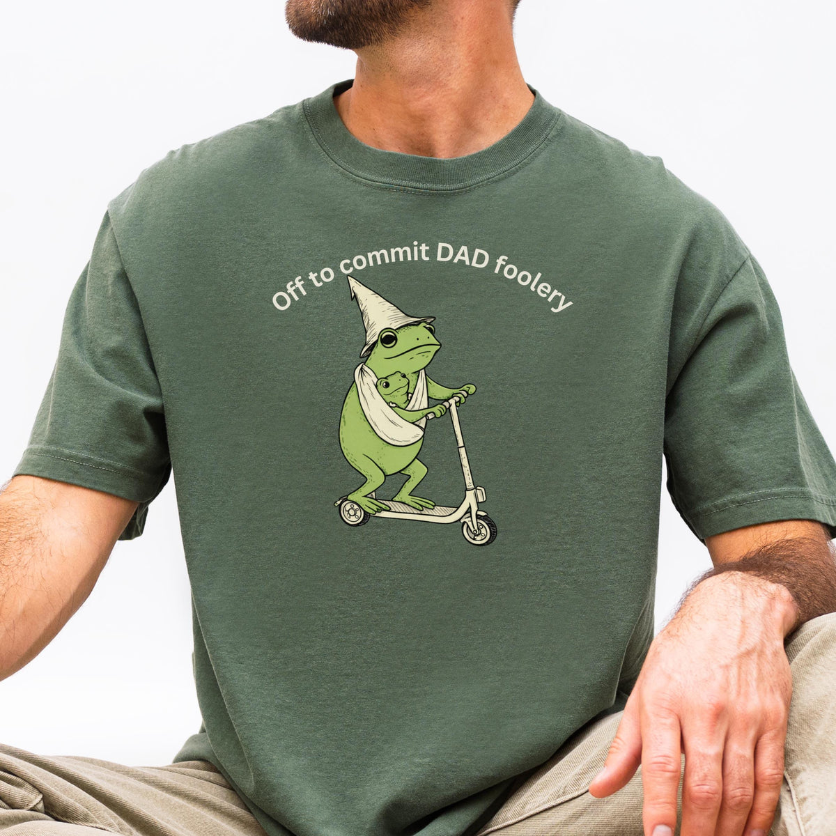 Dad Frog Comfort Colors Off Commit Dad Foolery Frog Scooter First Time Dad Dada Pregnancy Reveal Tee
