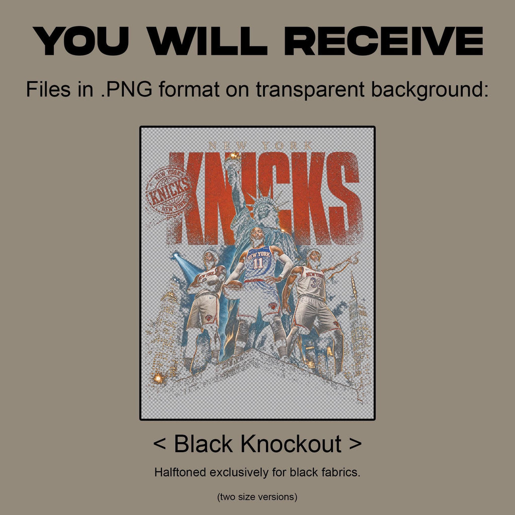 Knicks Png York Home Turf Digital Download Black Knockout Halftone Vintage Dtf Dtg 300dpi
