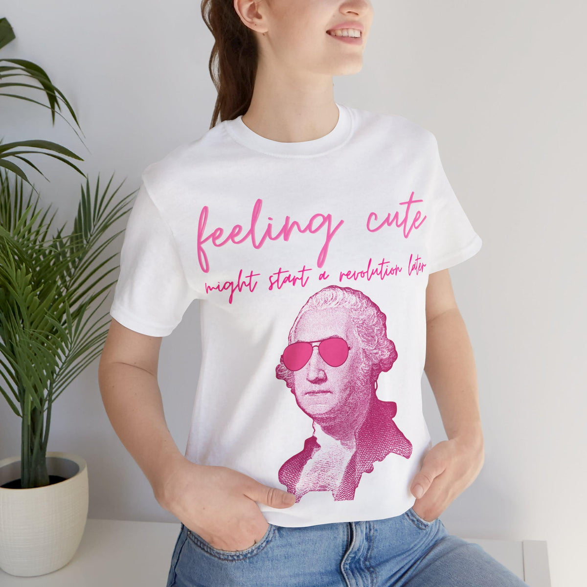 Washington Portrait Tee Pink Sunglasses Revolution Humor