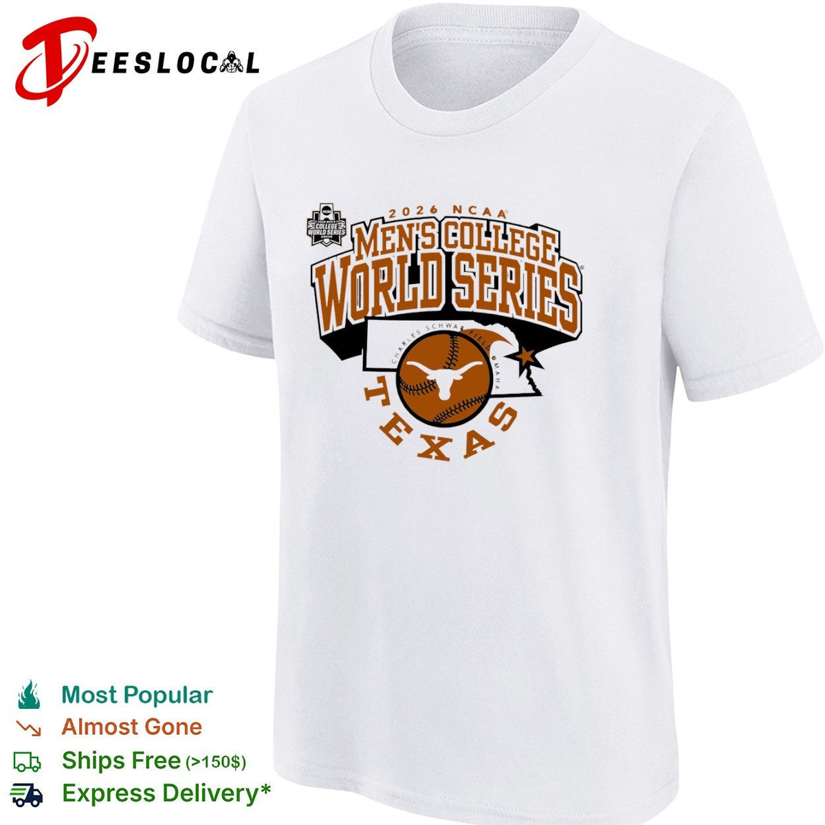 2026 NCAA Men’s College World Series Texas Longhorns Charles Schwab Field shirt Unisex