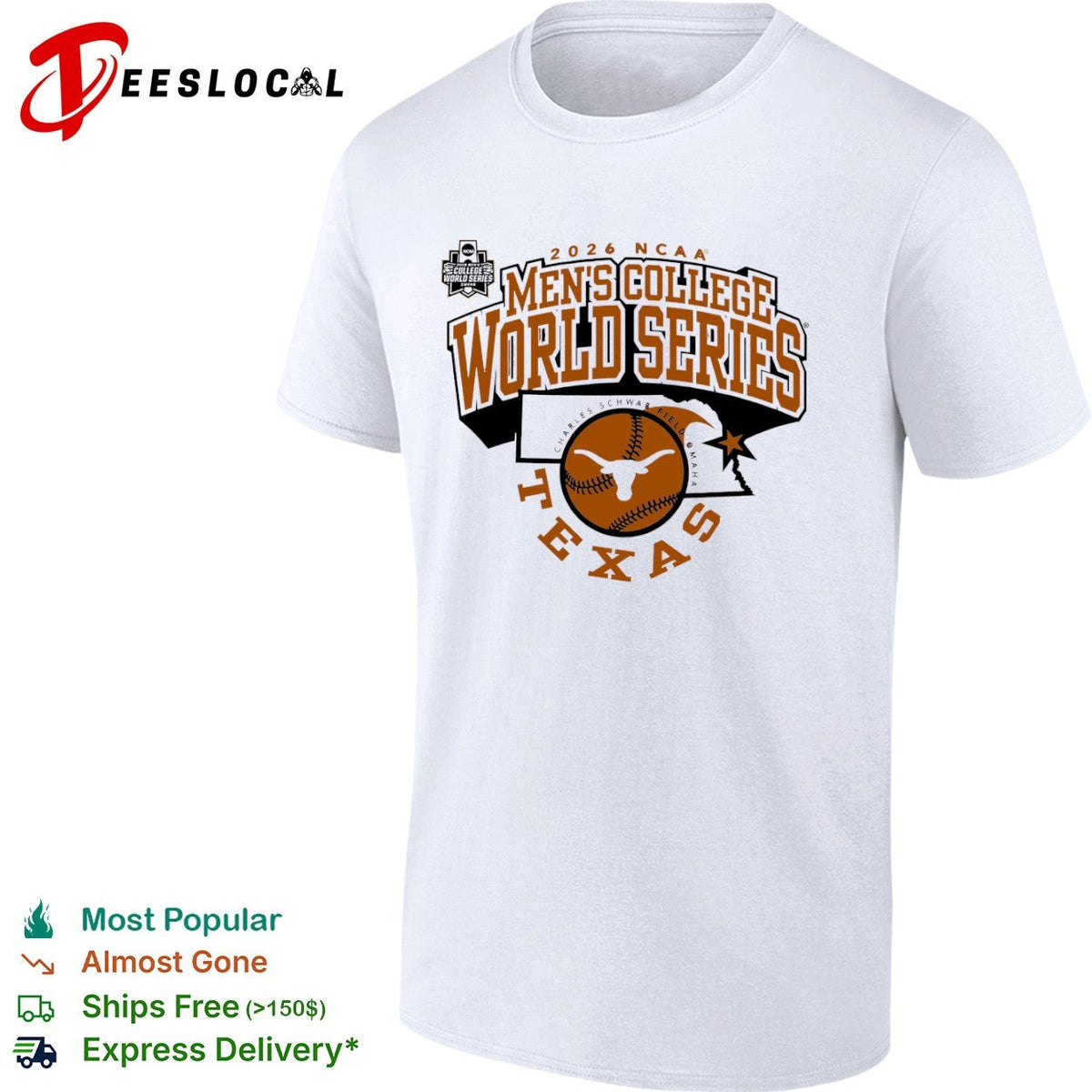 2026 NCAA Men’s College World Series Texas Longhorns Charles Schwab Field shirt Unisex