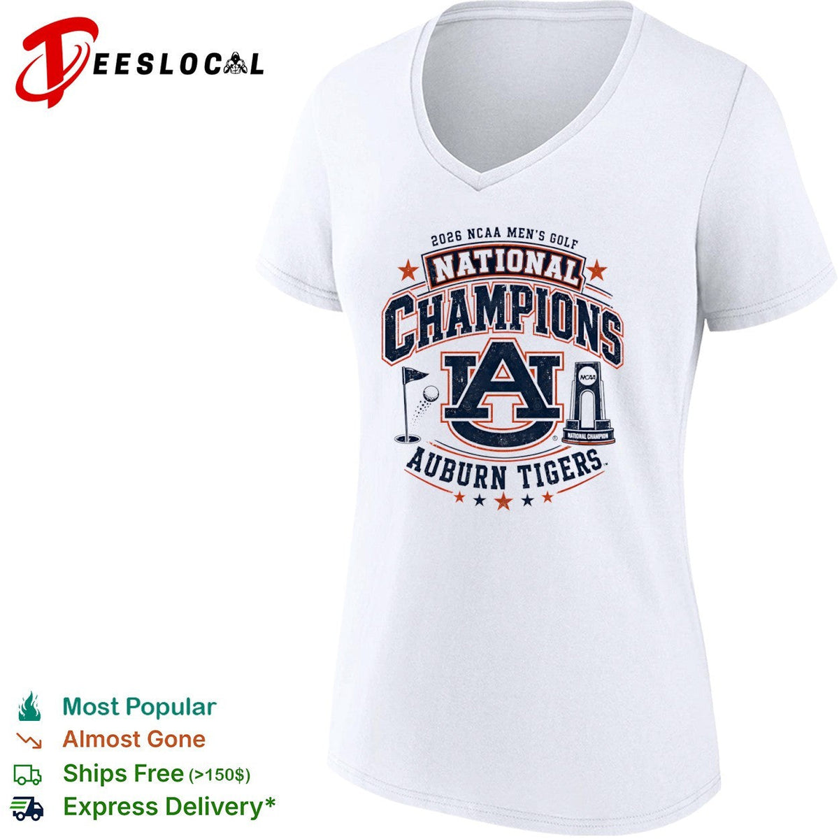 2026 NCAA Men’s Golf National Champions Auburn Tigers Logo Trophy Golf Ball shirt Unisex