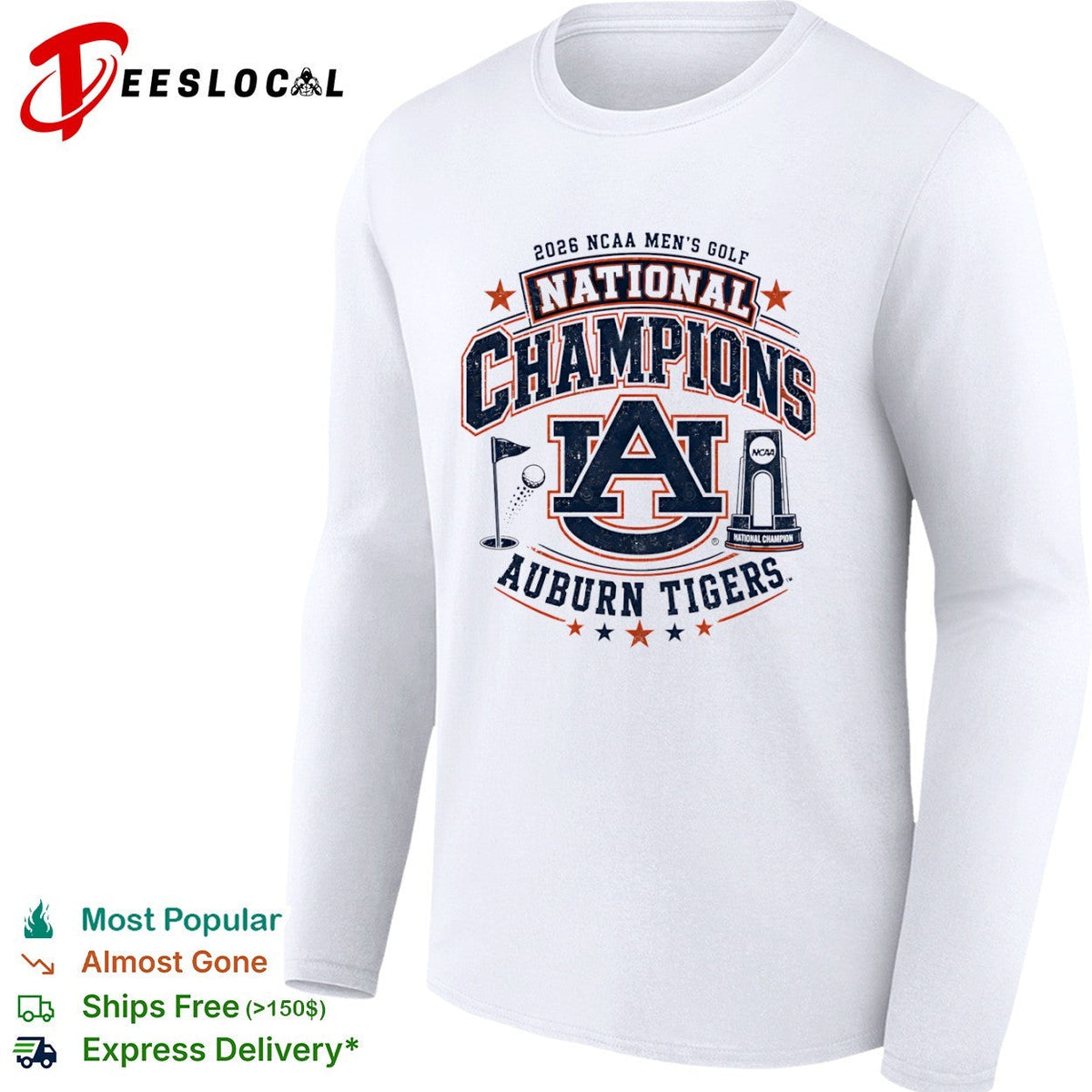 2026 NCAA Men’s Golf National Champions Auburn Tigers Logo Trophy Golf Ball shirt Unisex