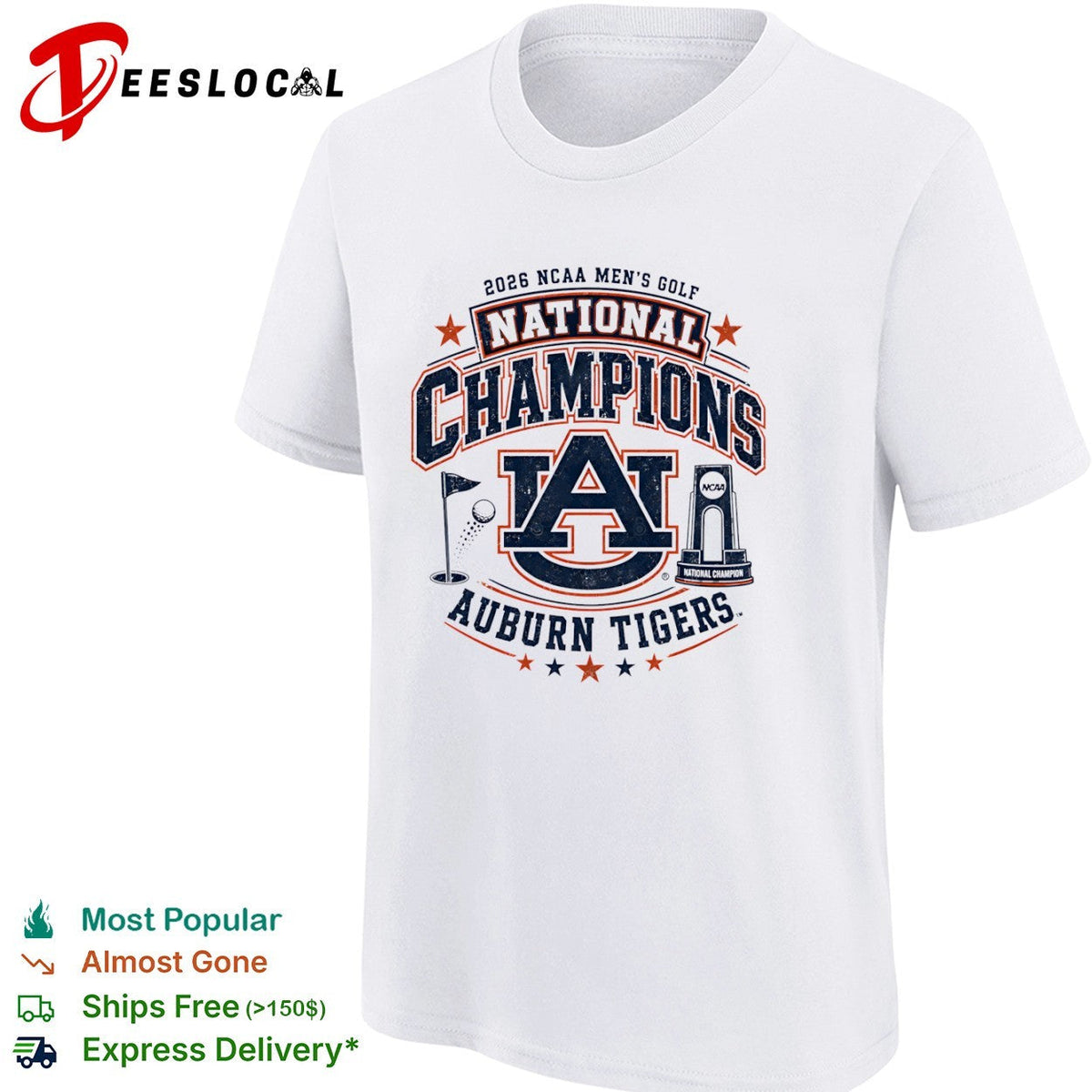2026 NCAA Men’s Golf National Champions Auburn Tigers Logo Trophy Golf Ball shirt Unisex