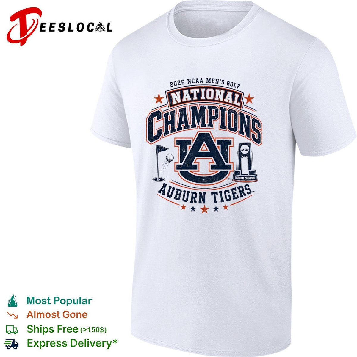 2026 NCAA Men’s Golf National Champions Auburn Tigers Logo Trophy Golf Ball shirt Unisex