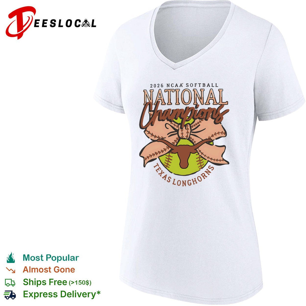 2026 NCAA Softball National Champions Texas Longhorns Bow and Softball shirt Unisex