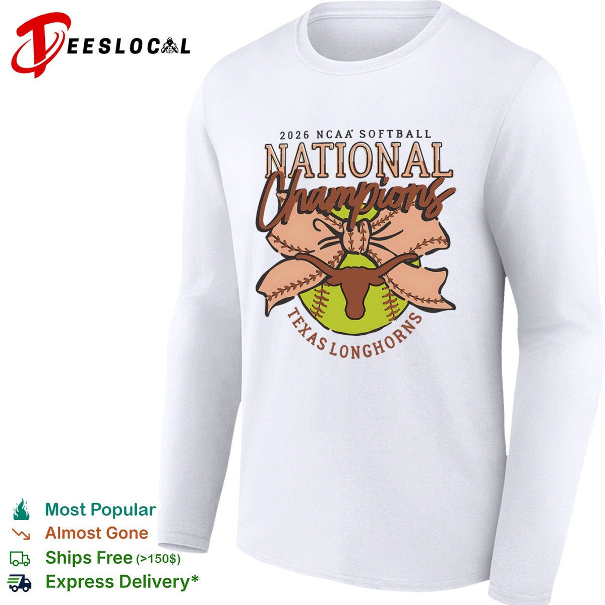 2026 NCAA Softball National Champions Texas Longhorns Bow and Softball shirt Unisex