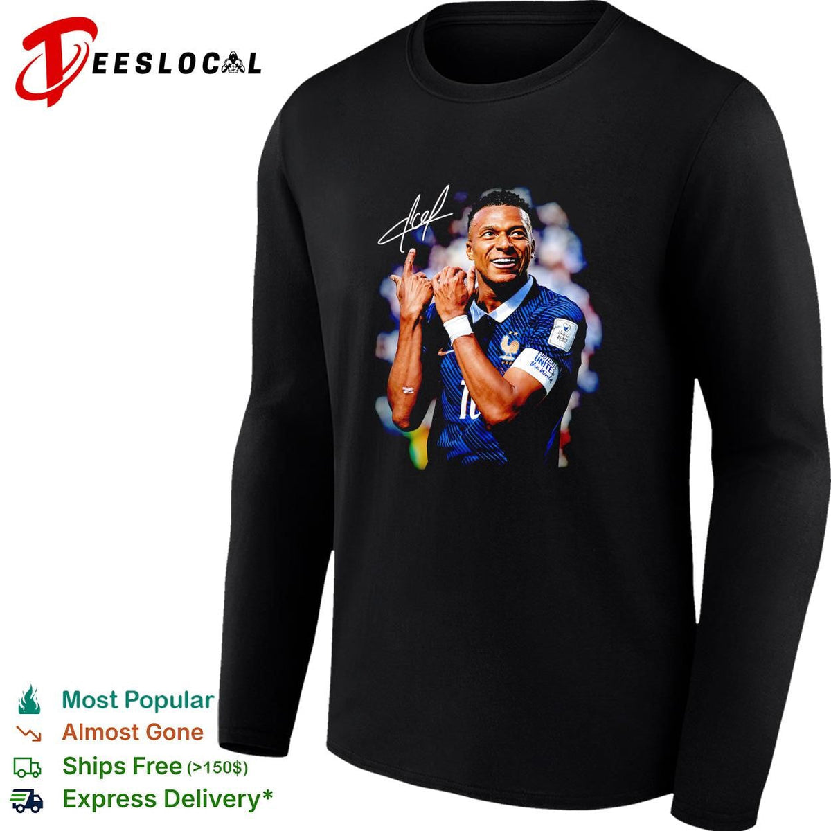 Kylian Mbappe France number 10 hand gesture celebration signature poster shirt Unisex