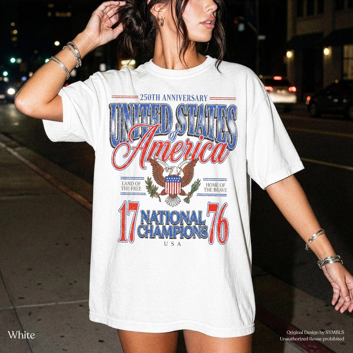 July 4th 1776 National Champions America 250th Anniversary Oversized Tee Distressed Americana