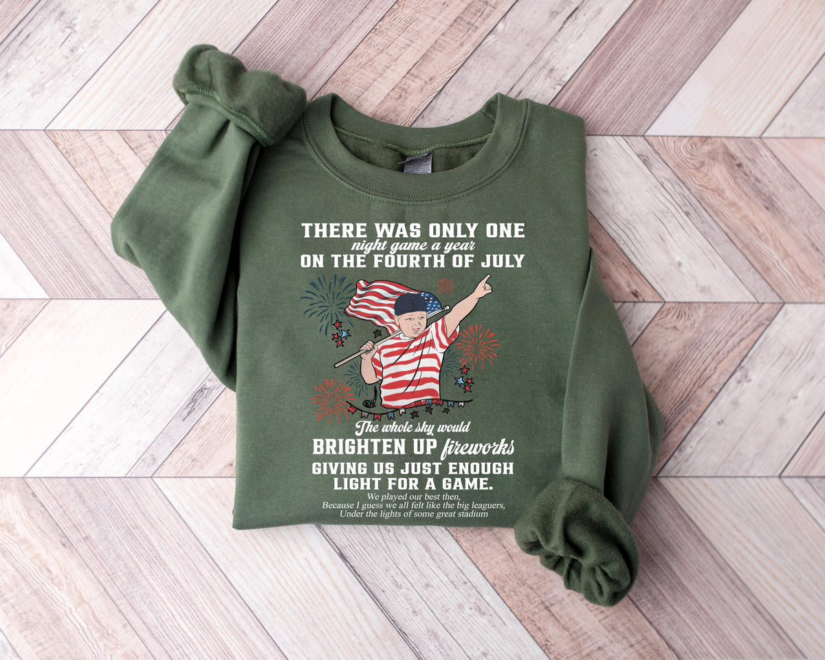 Fourth July Baseball Night Game Tee Retro Americana Fireworks Nostalgic Summer Patriot