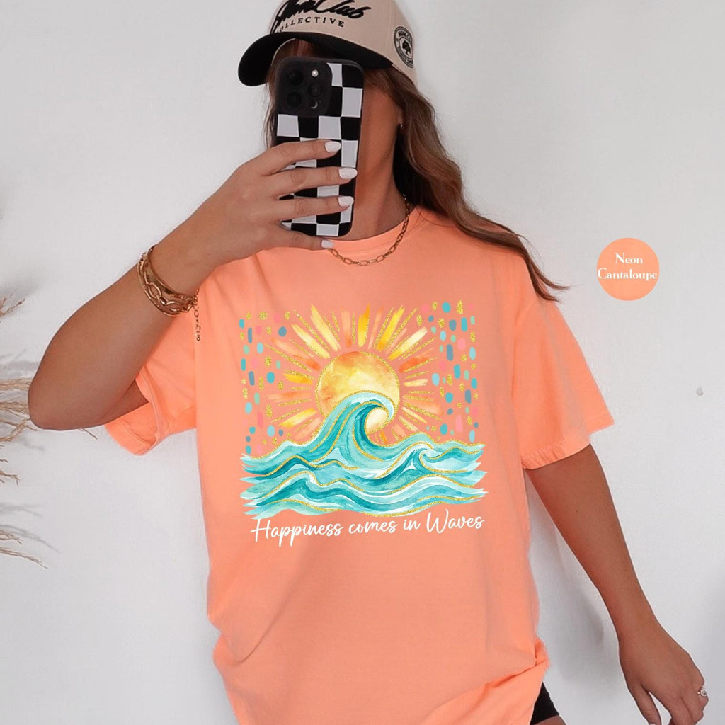 Happiness Comes Waves Summer Comfort Colors Salty Soul Summer Vacation Tee Ocean Coastal Summer Beach