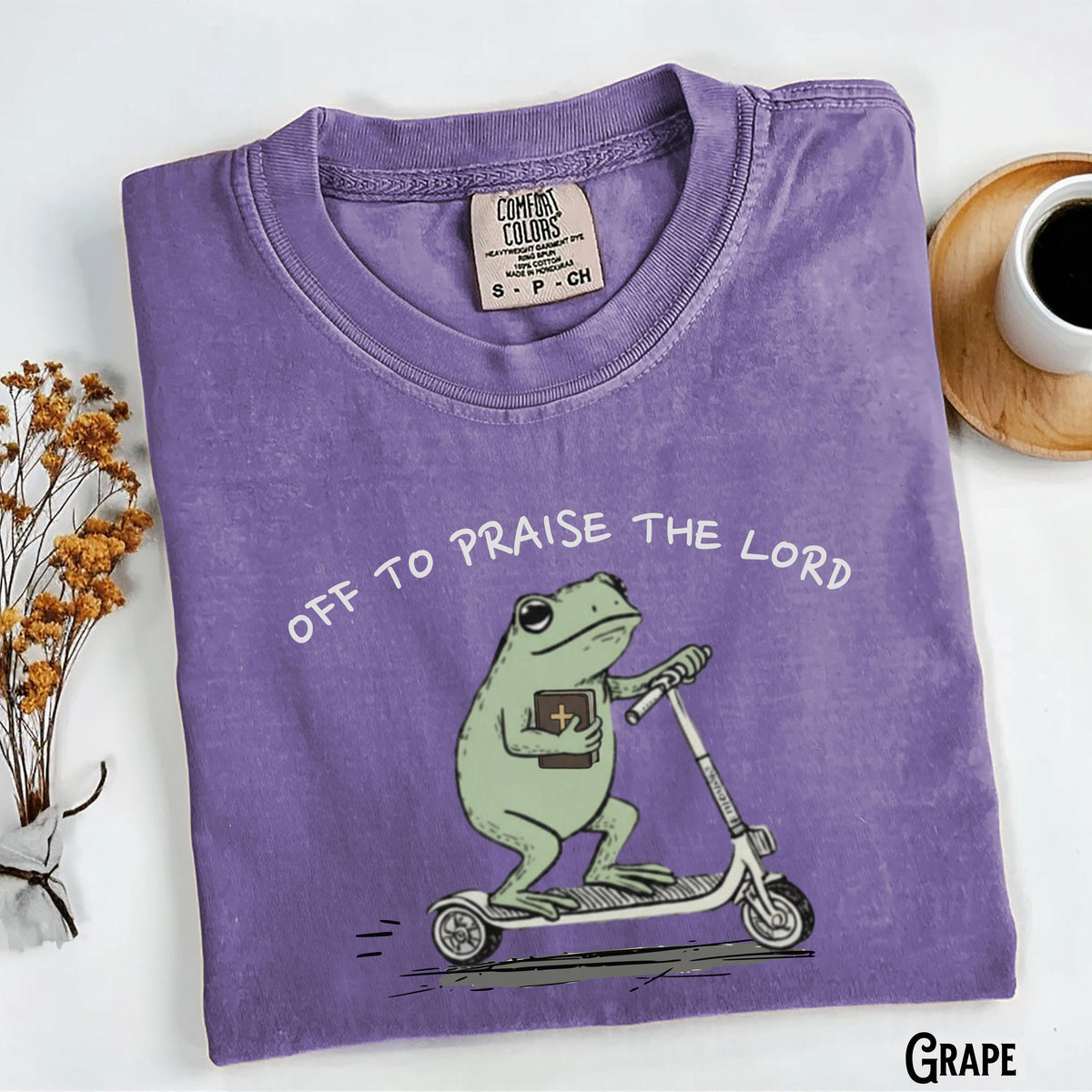 Comfort Colors Christian Garment-Dyed Tee Frog Off Praise Lord Bible Study Jesus Church Faith Humor
