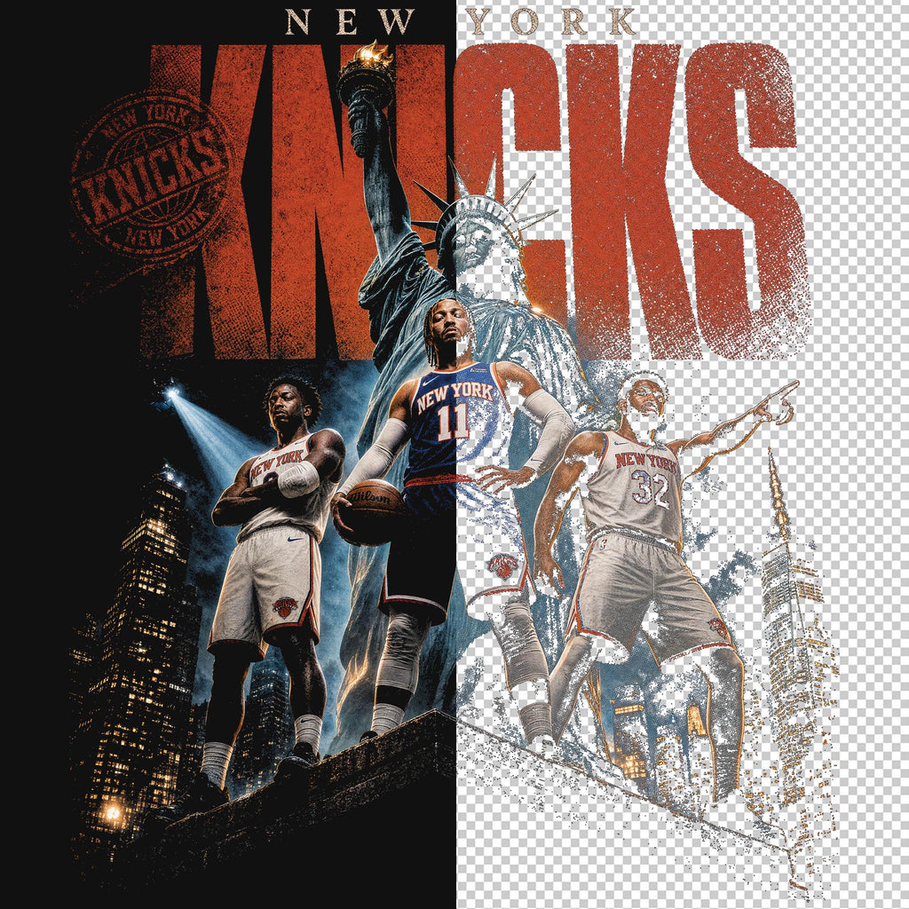 Knicks Png York Home Turf Digital Download Black Knockout Halftone Vintage Dtf Dtg 300dpi