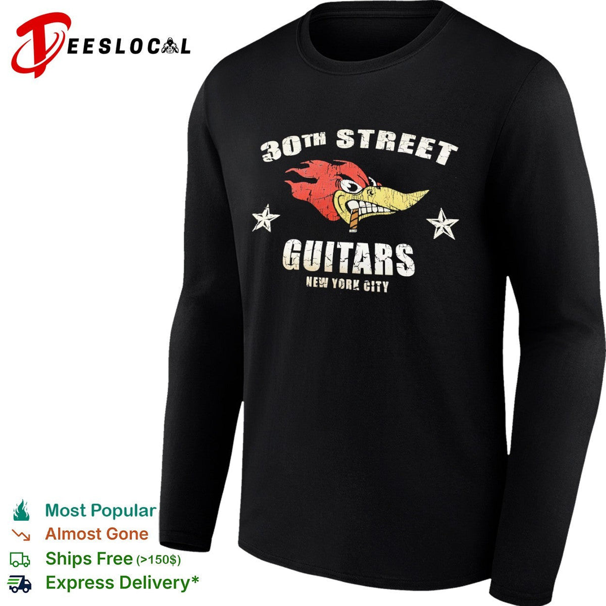 30th Street Guitars New York City Woody Woodpecker smoking cigar logo shirt Unisex
