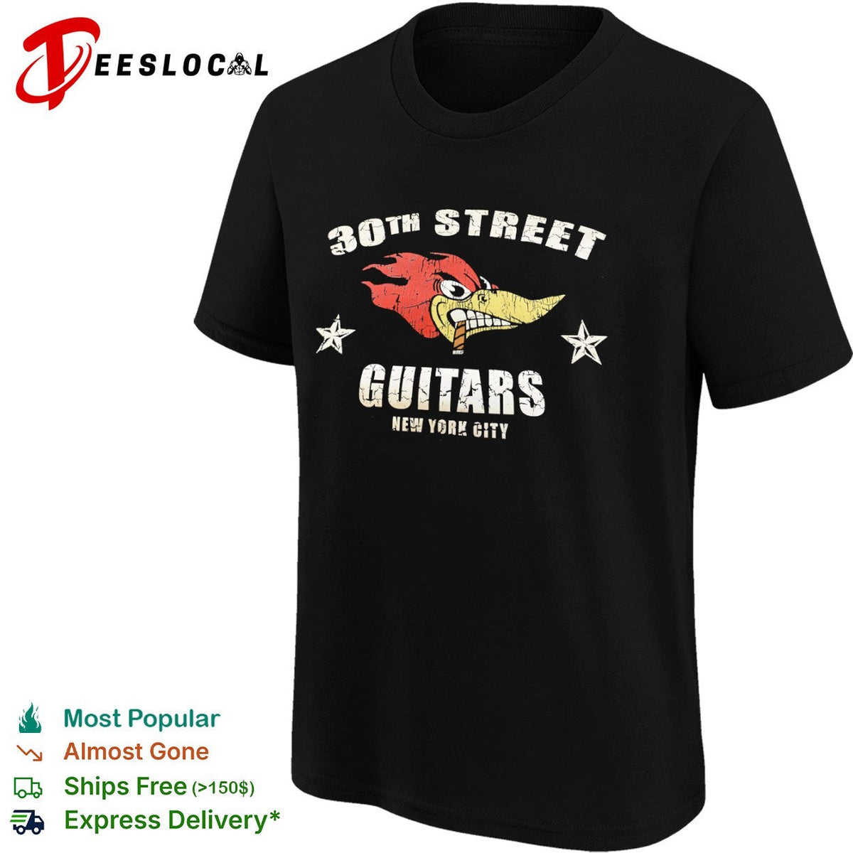 30th Street Guitars New York City Woody Woodpecker smoking cigar logo shirt Unisex