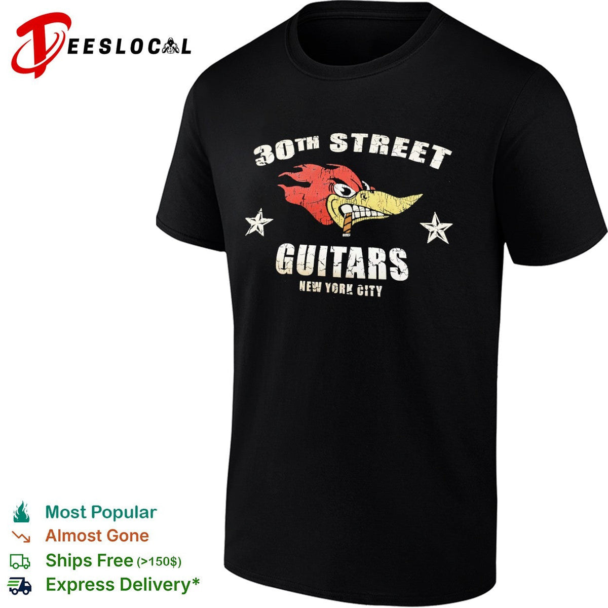 30th Street Guitars New York City Woody Woodpecker smoking cigar logo shirt Unisex