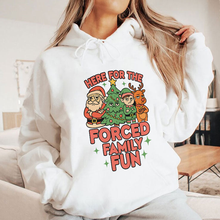 Here For The Forced Family Fun Santa Elf Reindeer Christmas T Shirt Unisex