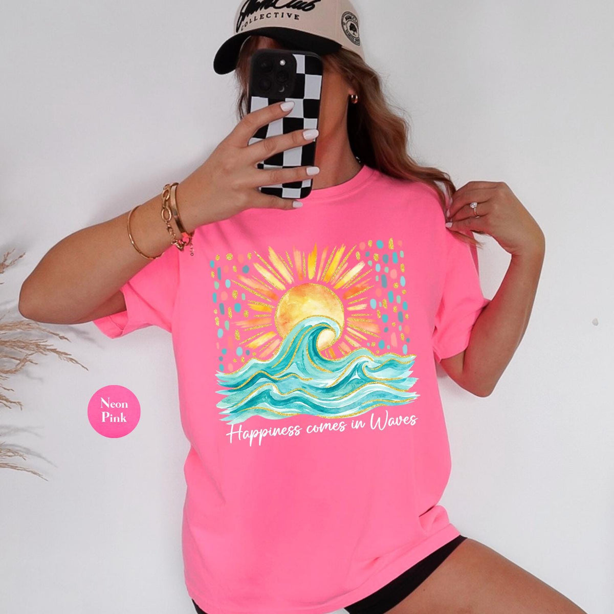 Happiness Comes Waves Summer Comfort Colors Salty Soul Summer Vacation Tee Ocean Coastal Summer Beach