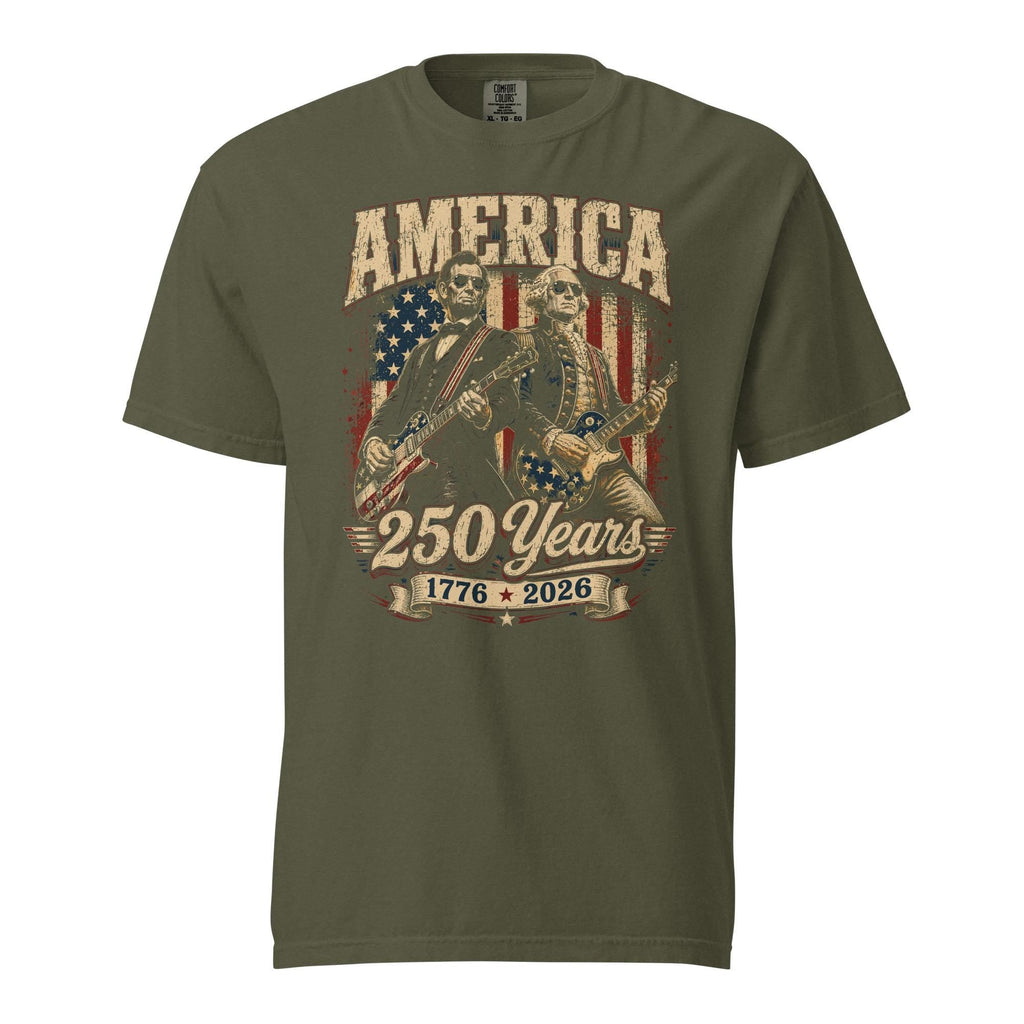 George Washington Lincoln Playing Guitar Abe Lincoln 250th Comfort Colors Patriotic 4th July Tee American Flag Rock