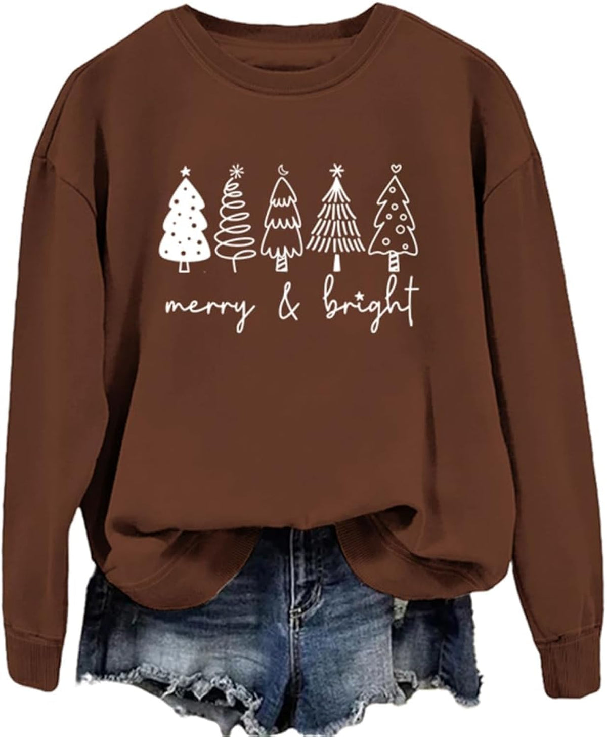 Merry Christmas Sweatshirts for Women, Merry and Bright Long Sleeve Shirts Tops Loose Fit Crewneck Pullover