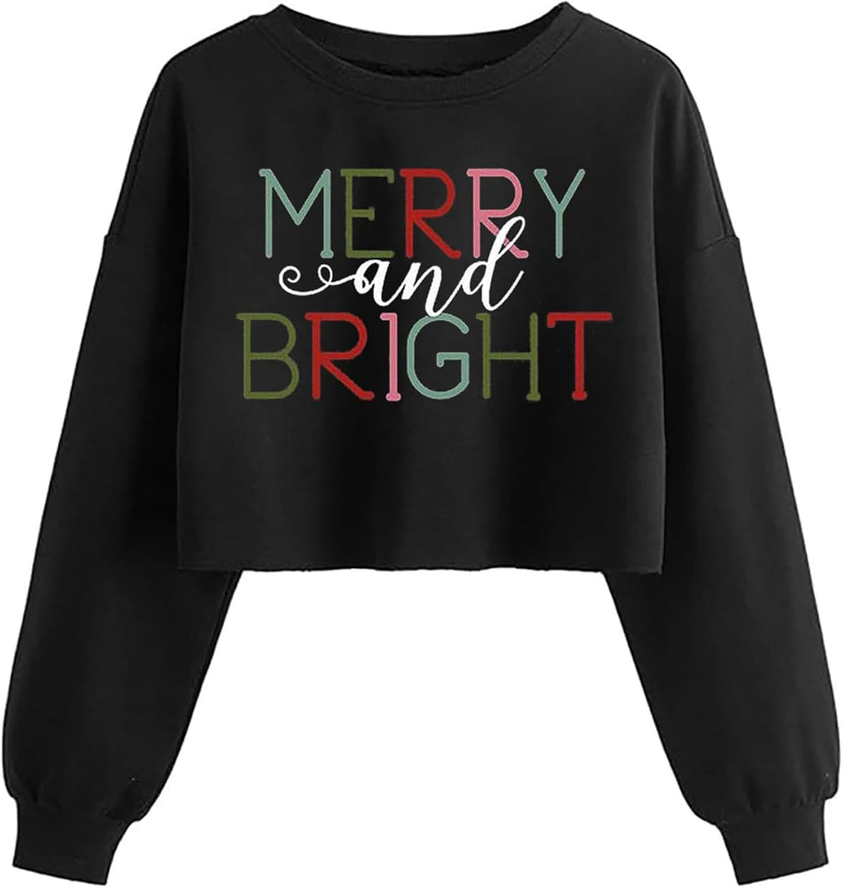 Women's Funny Christmas Graphic Crop Sweatshirts Xmas Holiday Party Casual Lantern Long Sleeve Pullover Tops