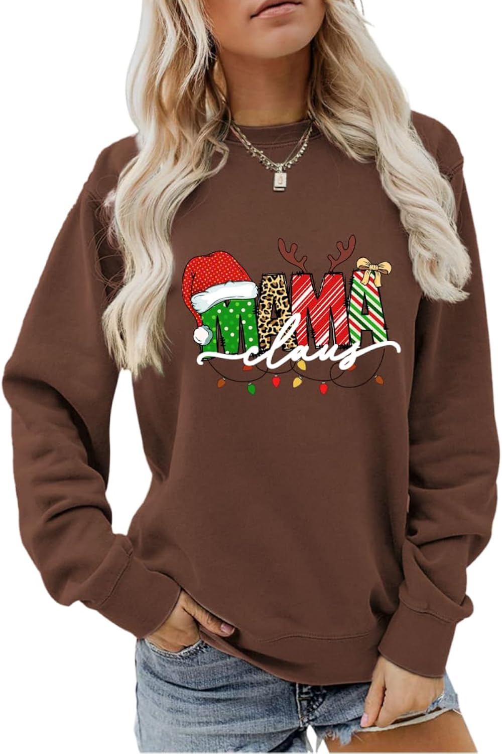 Christmas Mama Sweatshirts Women Mama Claus Graphic Top Mom Life Crewneck Pullover Mother Long Sleeve Shirt