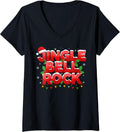 Womens Jingle Bell Rock Santa Shirt, Christmas Music Lover V-Neck T-Shirt