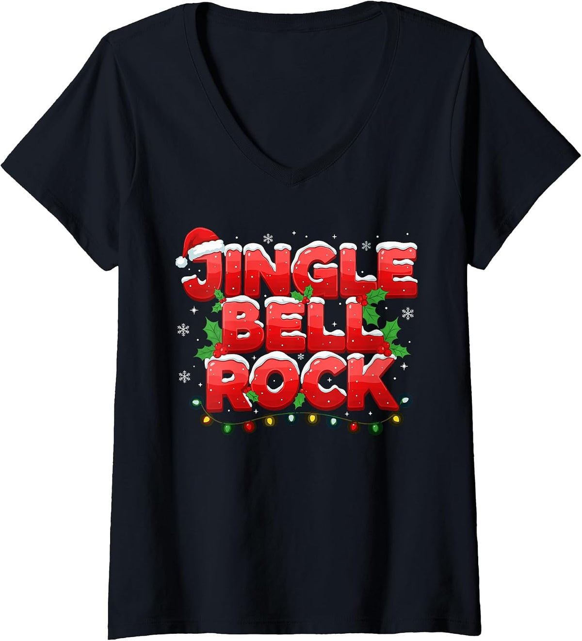 Womens Jingle Bell Rock Santa Shirt, Christmas Music Lover V-Neck T-Shirt