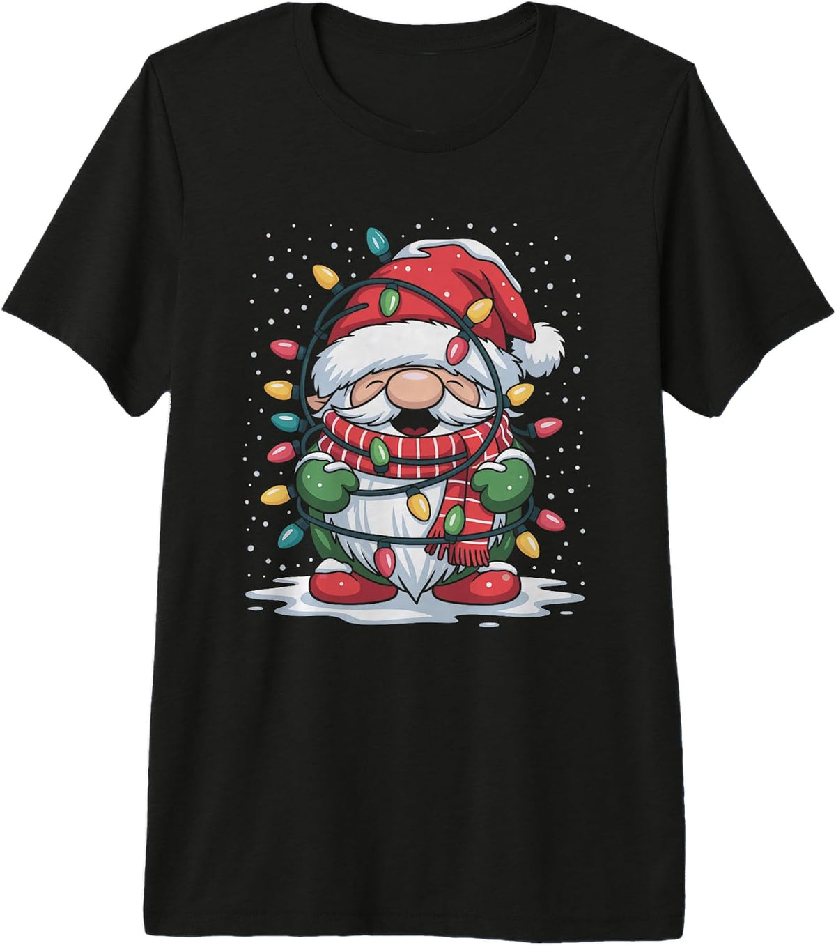 Christmas Gnome Wrapped in Lights Festive Winter Matching Premium Tri-Blend T-Shirt