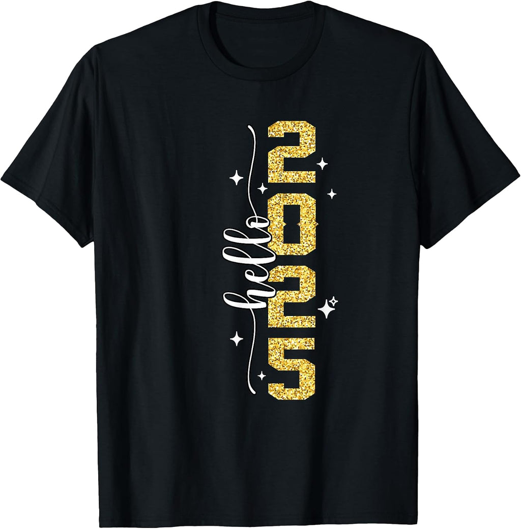 Hello 2025 Happy New Year Party Supplies Matching Family T-Shirt