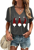 Womens Christmas Graphic V-Neck Shirt Xmas Party Short Sleeve Tee