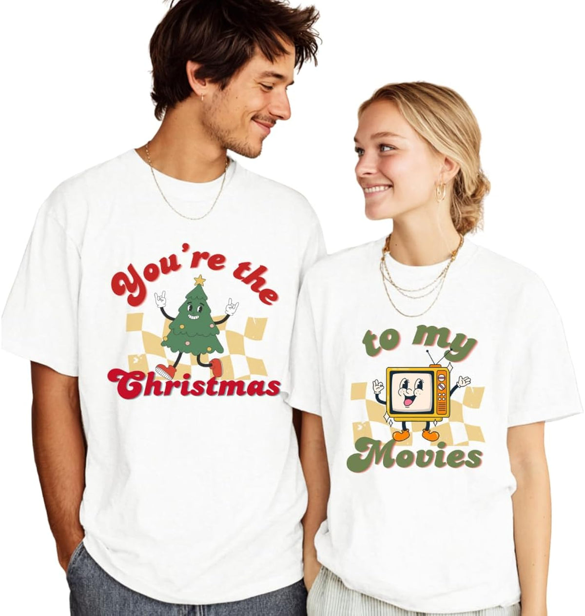 You’re The Christmas to My Movies Retro Couples Shirts, Vintage Matching Holiday Tops for Boyfriend Girlfriend Husband Wife, Cute Funny Christmas Movie Lovers Outfit Multicolor