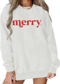Merry Sweatshirts for Women Oversized Crewneck Christmas Pullover Long Sleeve Xmas Holiday Outfits