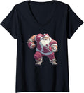 Womens Santa Linebacker Men Kids Boys American Football Christmas V-Neck T-Shirt
