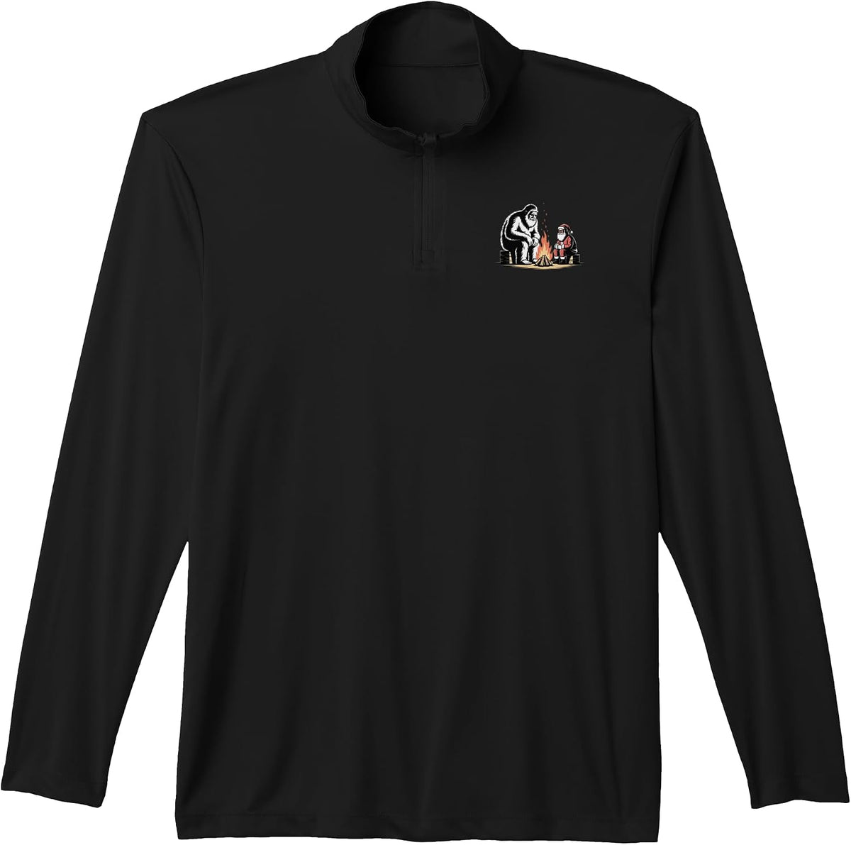 Bigfoot & Santa Claus by a Bonfire Christmas Men Boys Girls Performance Quarter-Zip Top