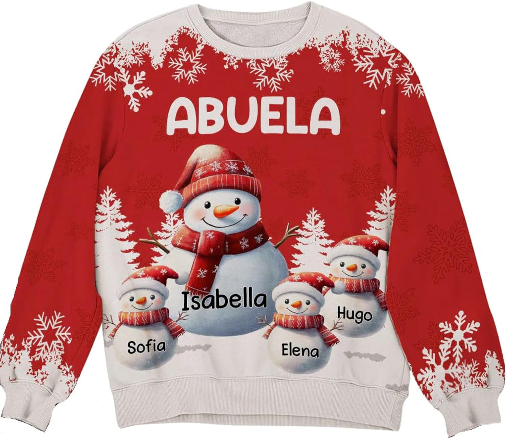 My Favorite People Call Me Grandma - Personalized Ugly Sweatshirt, Snowman Grandma and Grandkid Personalized Christmas Ugly Sweatshirt for Nana, Heartwarming Holiday Grandma Sweater, Nana Gift on Xmas