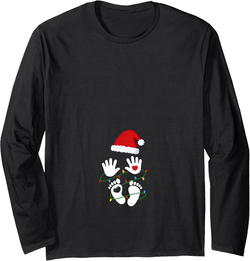 Christmas Pregnancy Baby Reveal Santa Hat Mom to Be New Mama Long Sleeve T-Shirt