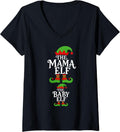 Women's Pregnancy Announcement Mama Elf Baby Elf Pregnant Christmas V-Neck T-Shirt