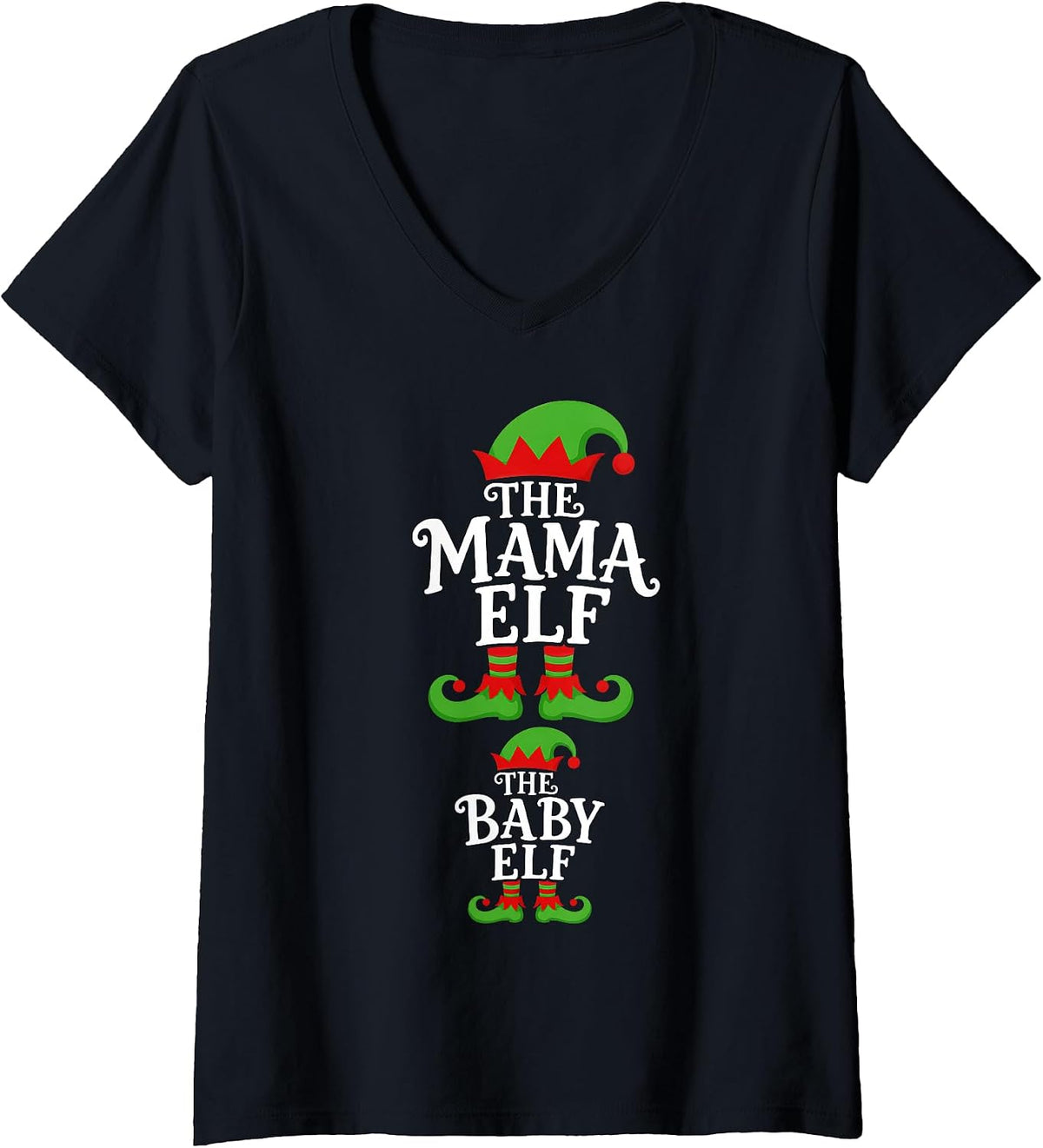 Women's Pregnancy Announcement Mama Elf Baby Elf Pregnant Christmas V-Neck T-Shirt