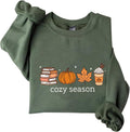 Cozy Season Sweatshirt Women Pumpkin Season Autumn Leaf Coffee Books Sweatshirts