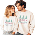 Custom Married and Merry Sweatshirts – Personalized First Christmas as Mr and Mrs Outfits, Matching Holiday Pullovers for Couples, Wedding or Engagement Gift, Romantic Pajama Tops for Husband Wife