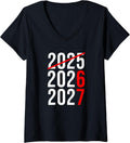 Womens Funny New Year 67 Meme Hello 2026 Goodbye 2025 Waiting 2027 V-Neck T-Shirt