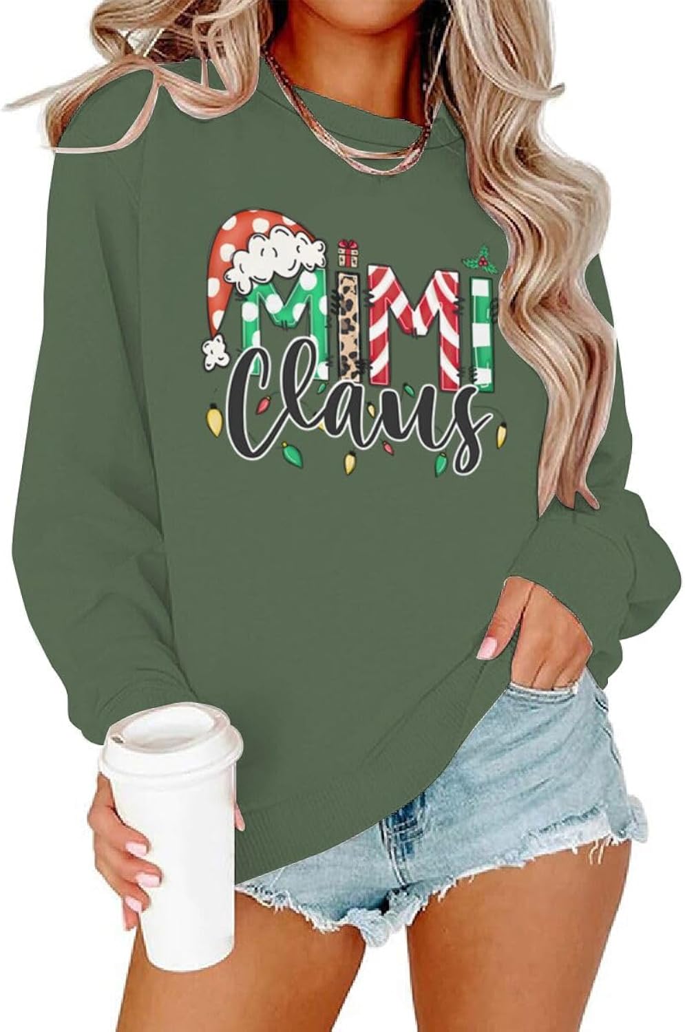 Mimi Claus Sweatshirt Grandma Christmas Sweatshirts Long Sleeve Crew Neck Pullovers Women Xmas Sweatshirt Gifts