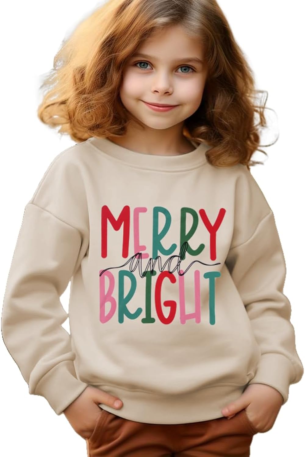 Merry and Bright Sweatshirt Kid Boy Girl Christmas Letter Print Pullover Crewneck Long Sleeve Shirt Tops 6-11 Years