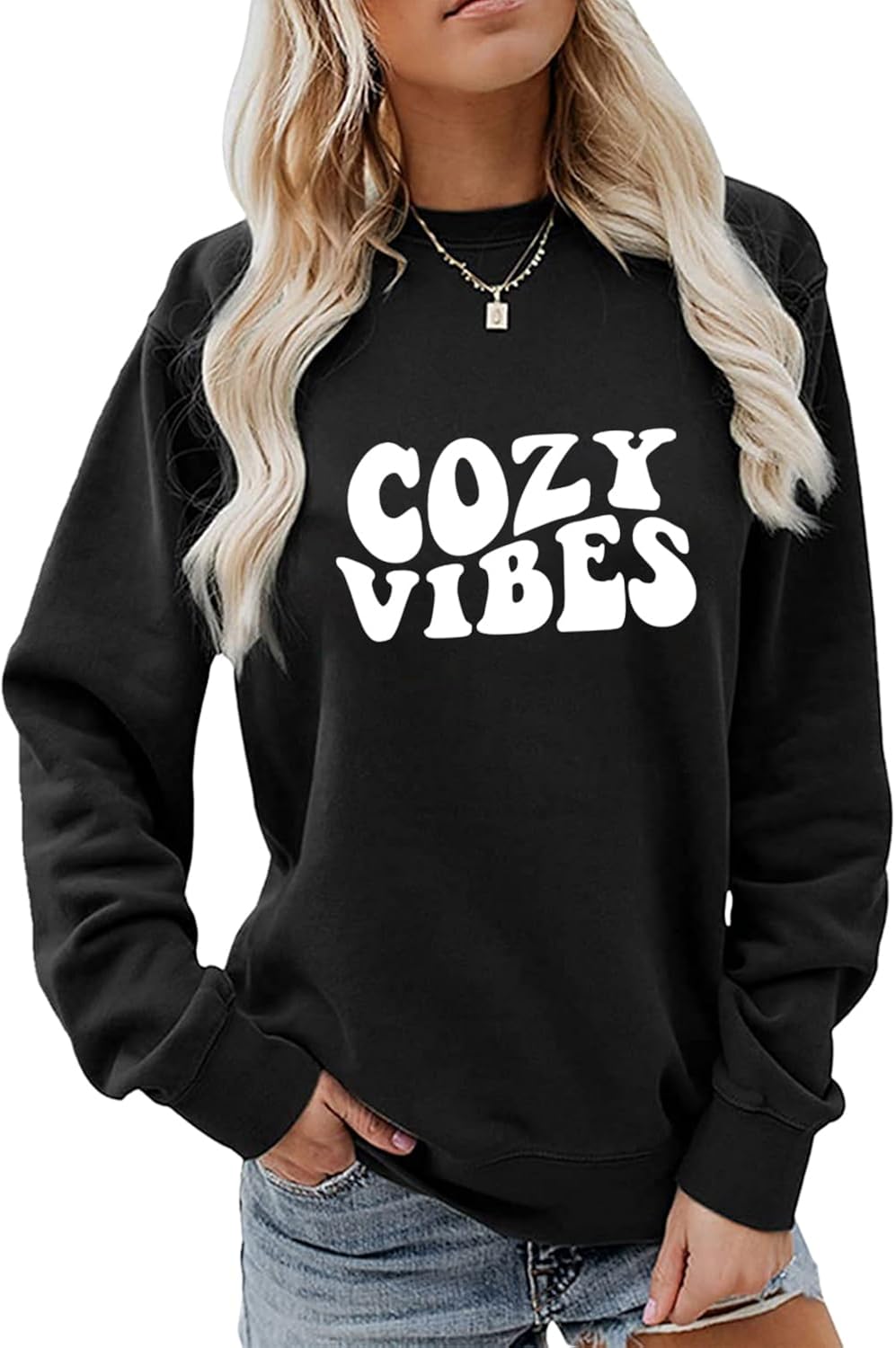 Cozy Vibes Sweatshirt, Get Cozy Season Sweater Women Crewneck Pullover Tops Funny Fall Winter Sweater Weather Shirts