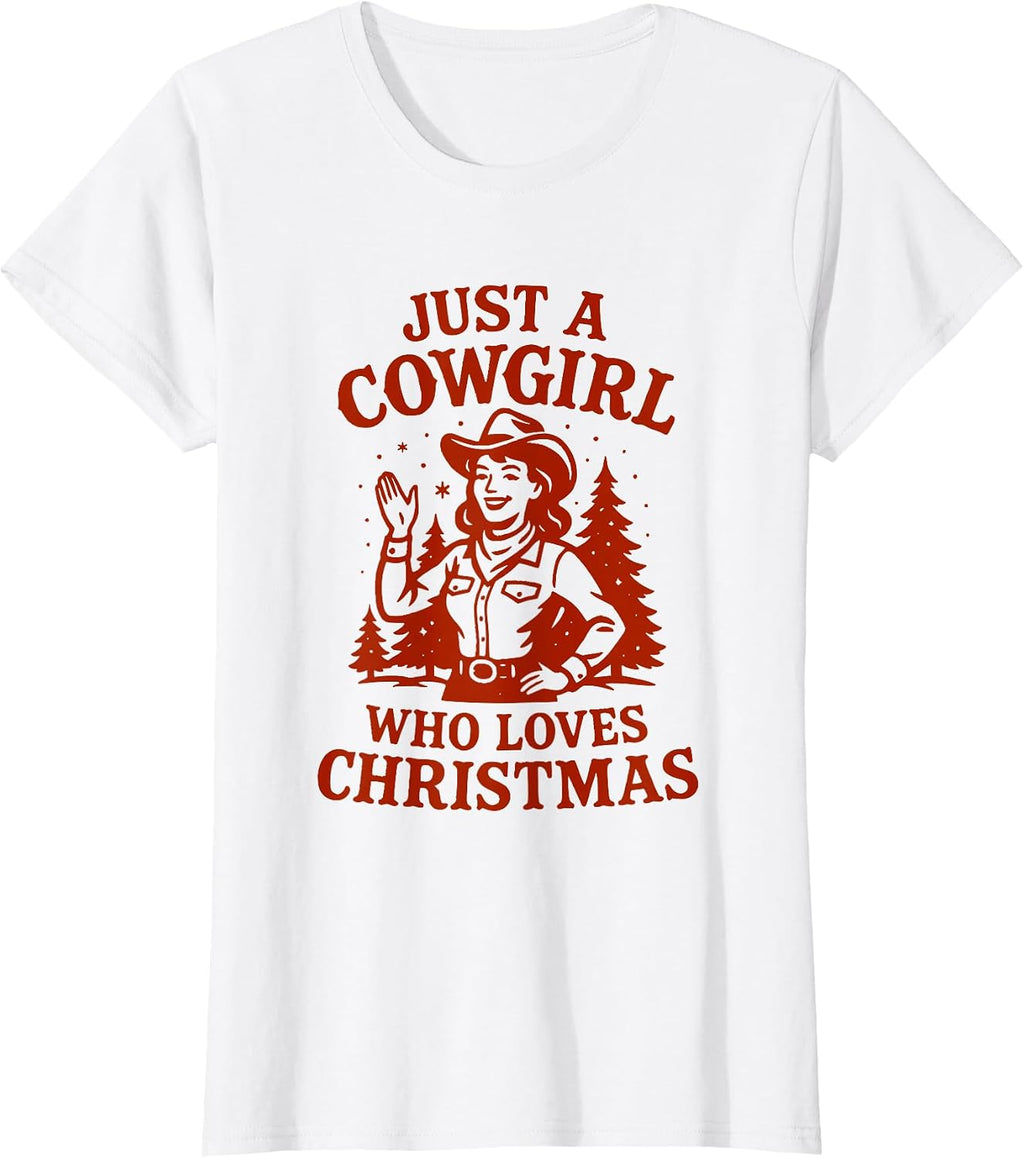 Retro Vintage Just A Cowgirl Who Loves Christmas T-Shirt